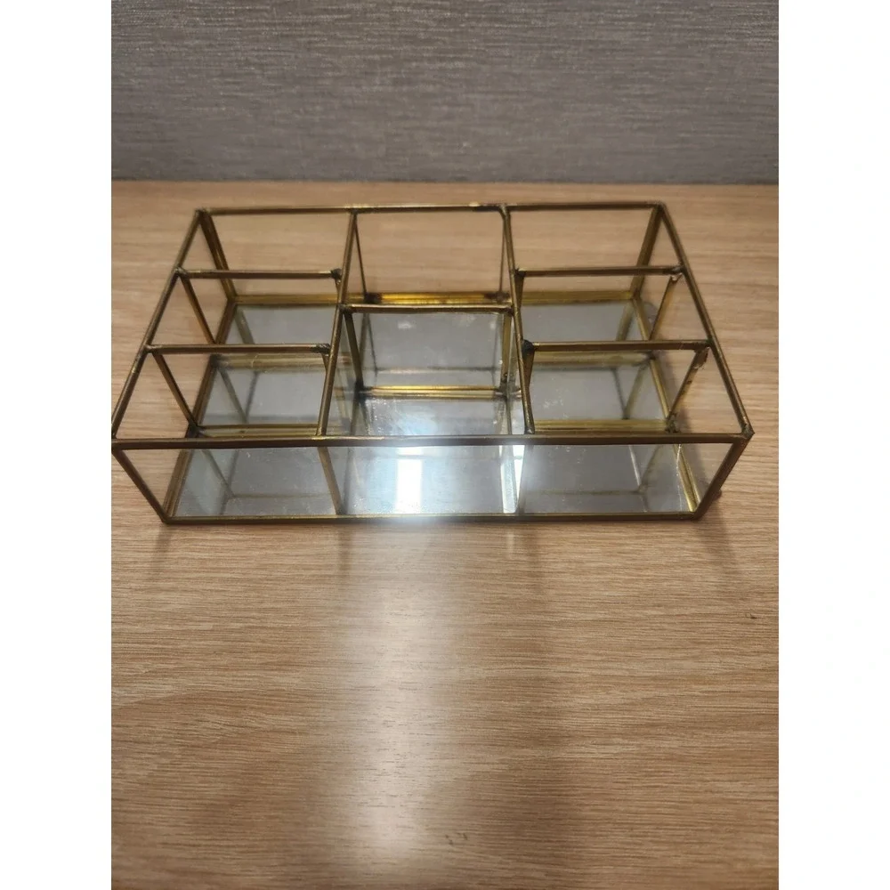 Vtg Brass Mirrored Glass Tabletop /Wall Mount Mini Curio Trinket Cabinet 8 1/4